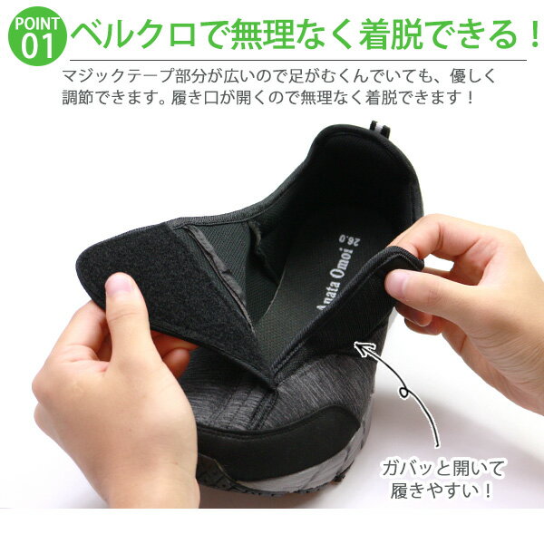 【送料無料】 コンフォートシューズ メンズ レディース 24.5,27.0cm 靴 男性 女性 ベルクロ あなた想い Anata Omoi ME2916 むくみ 低反発 クッション リハビリ 軽い 軽量 快適 ソフト 柔らかい 入院 病院 ワイズ 4E 幅広 マジックテープ ゆったり 黒